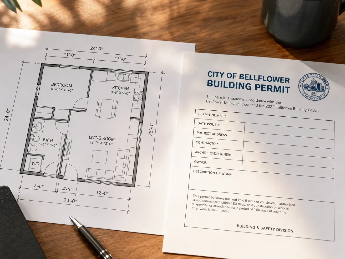 ADU plans and a City of Bellflower building permit